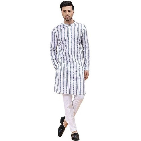 See Designs White Cotton Regular Fit Embroidered Kurta Set Mandarin Collar Long Sleeves_Sdekt126101L