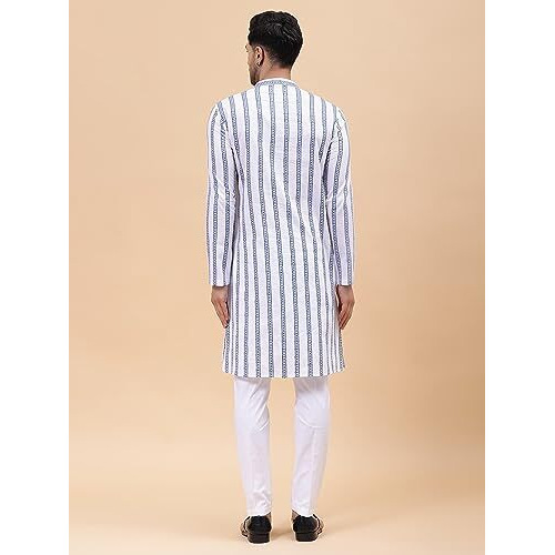 See Designs White Cotton Regular Fit Embroidered Kurta Set Mandarin Collar Long Sleeves_Sdekt126101L