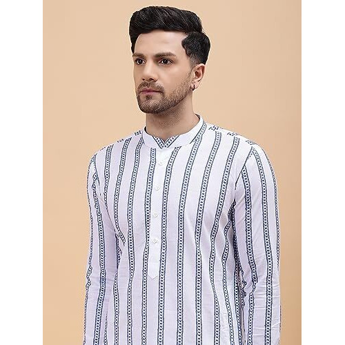 See Designs White Cotton Regular Fit Embroidered Kurta Set Mandarin Collar Long Sleeves_Sdekt126101L