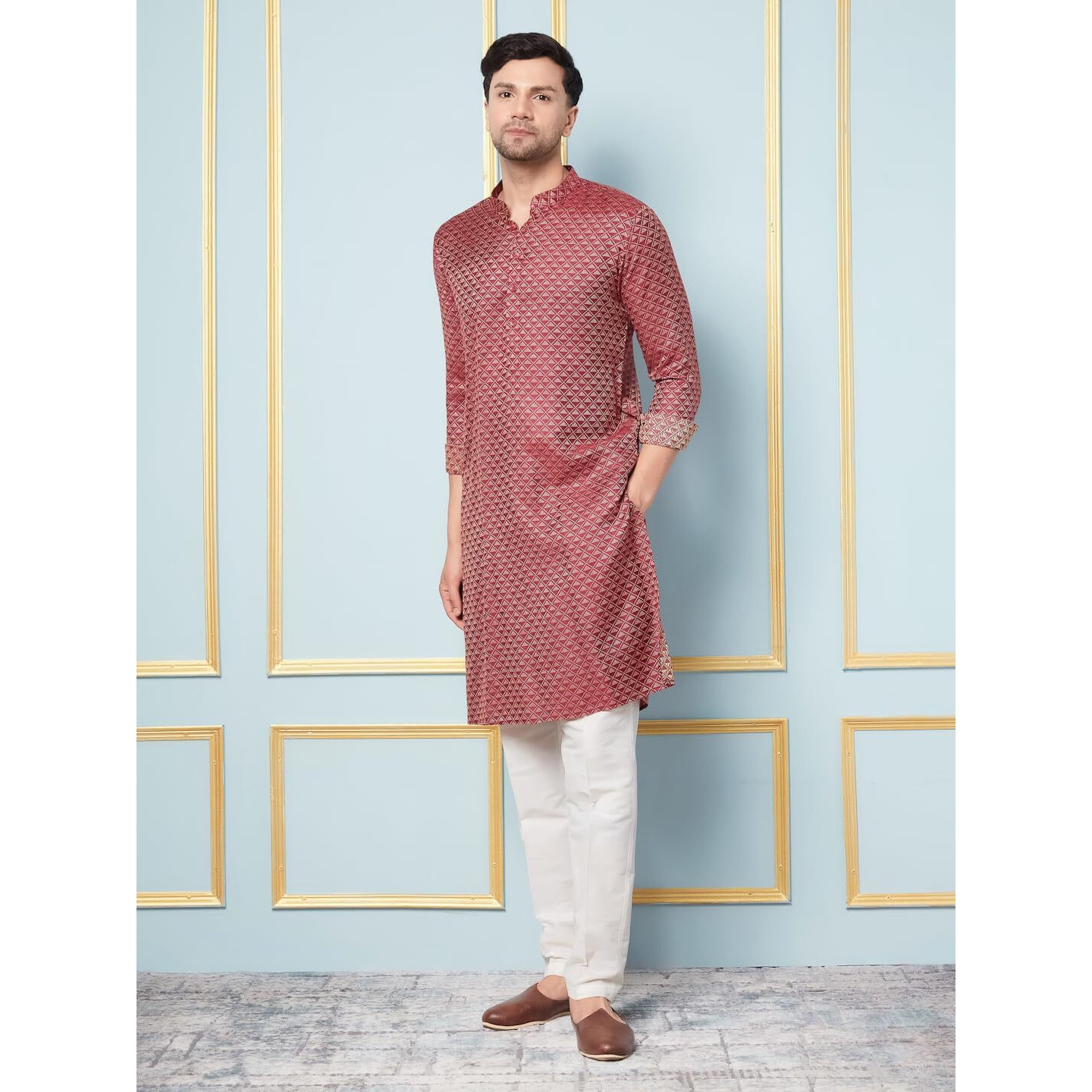 See Designs Maroon Regular Fit Self Pattern Kurta_Sdskt1214Xs