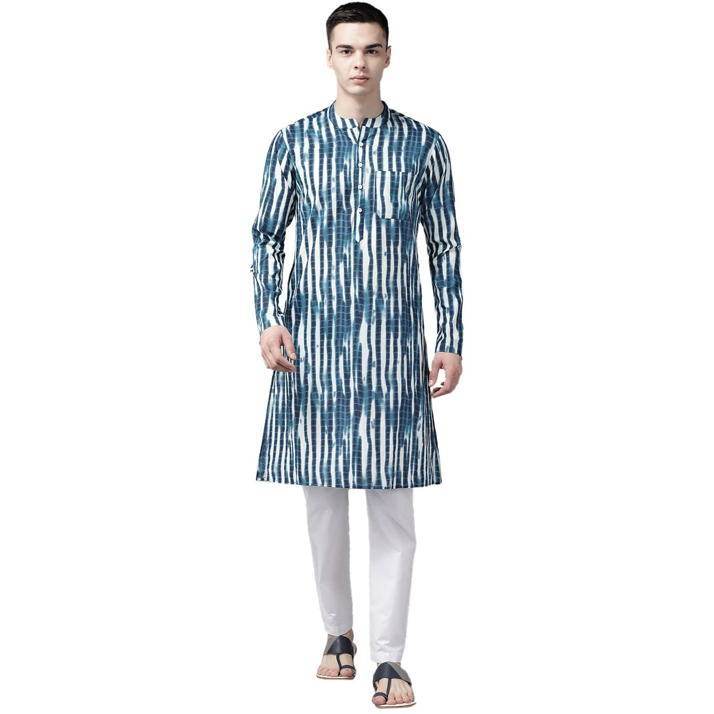 See Designs Men Blue Multi Tie And Dye Print Design Straight Kurta_Sdkt1117Xs