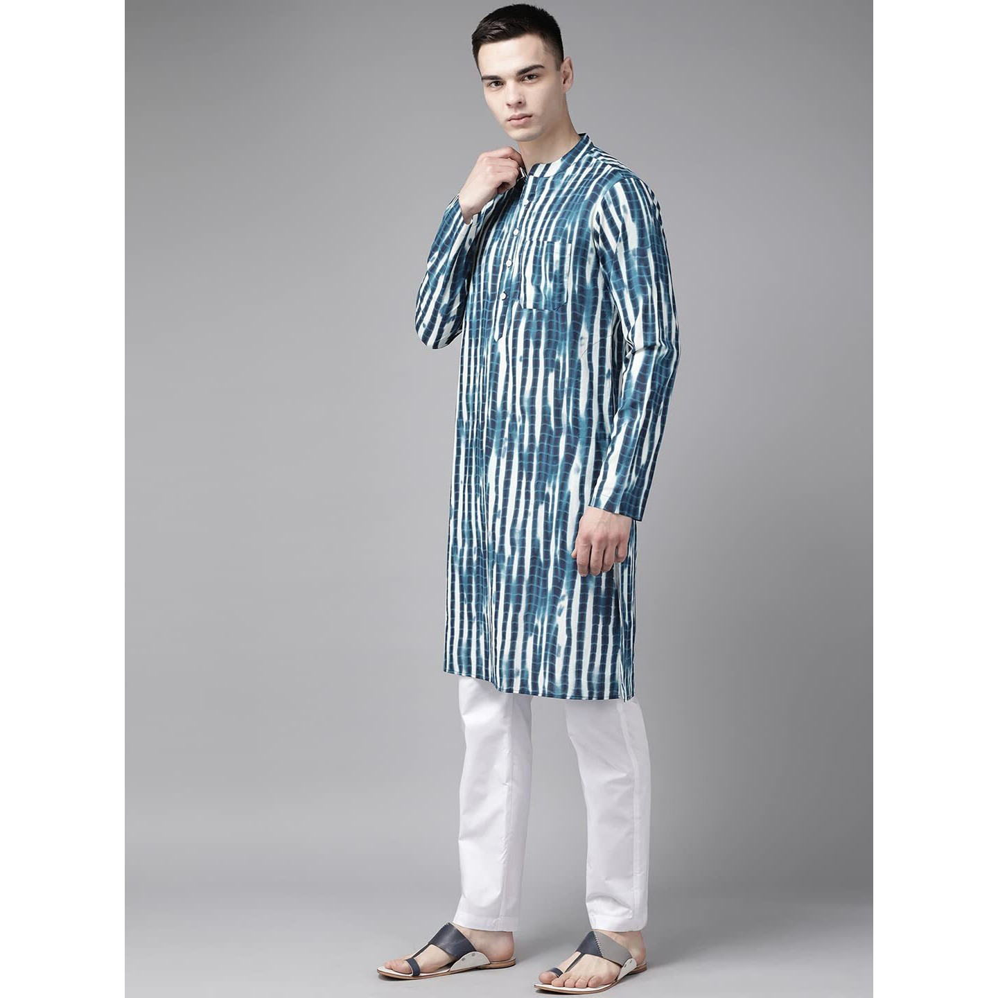 See Designs Men Blue Multi Tie And Dye Print Design Straight Kurta_Sdkt1117Xs