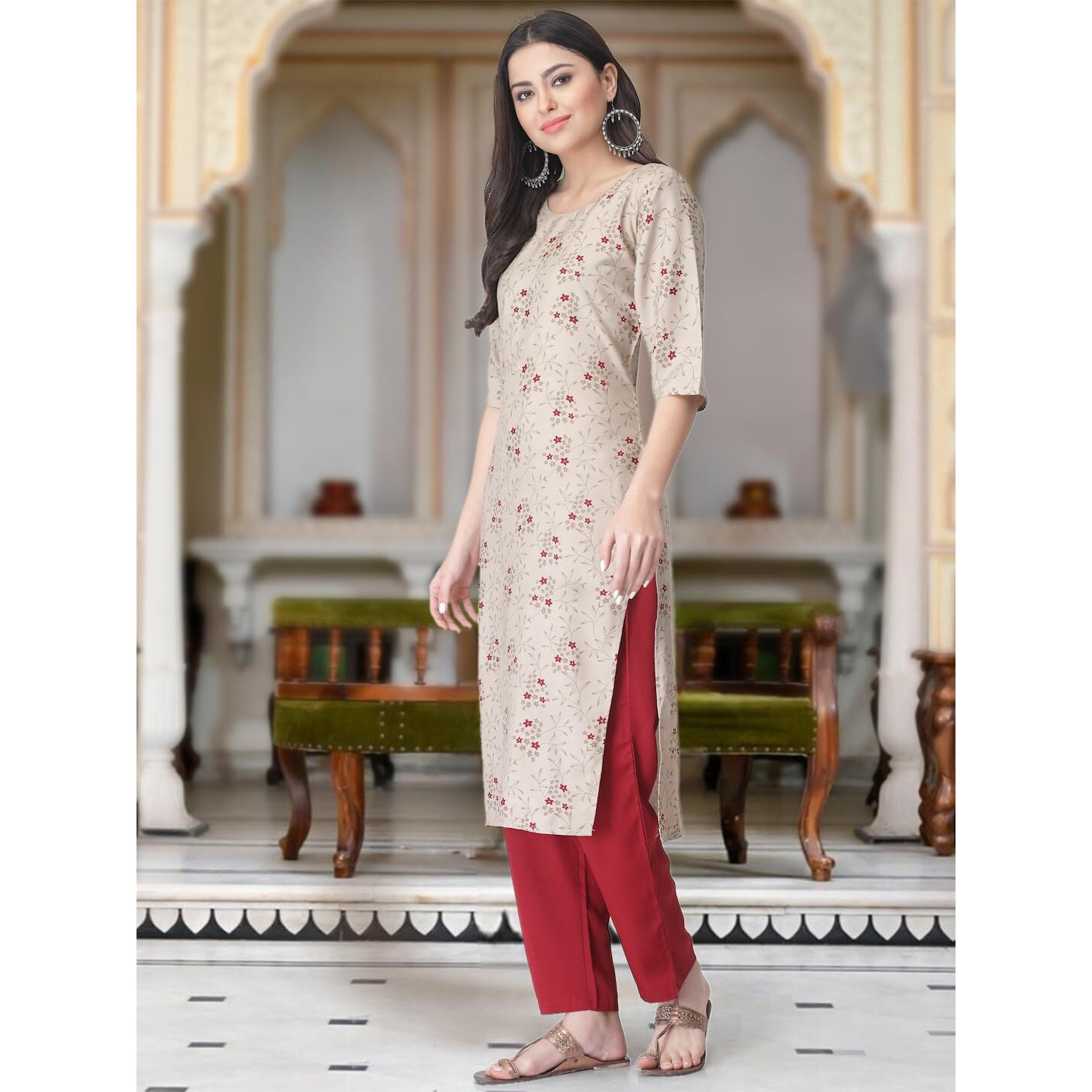 Tee Projekt Versatile Crepe Kurti & Pant Set For Women Printed Kurta Set
