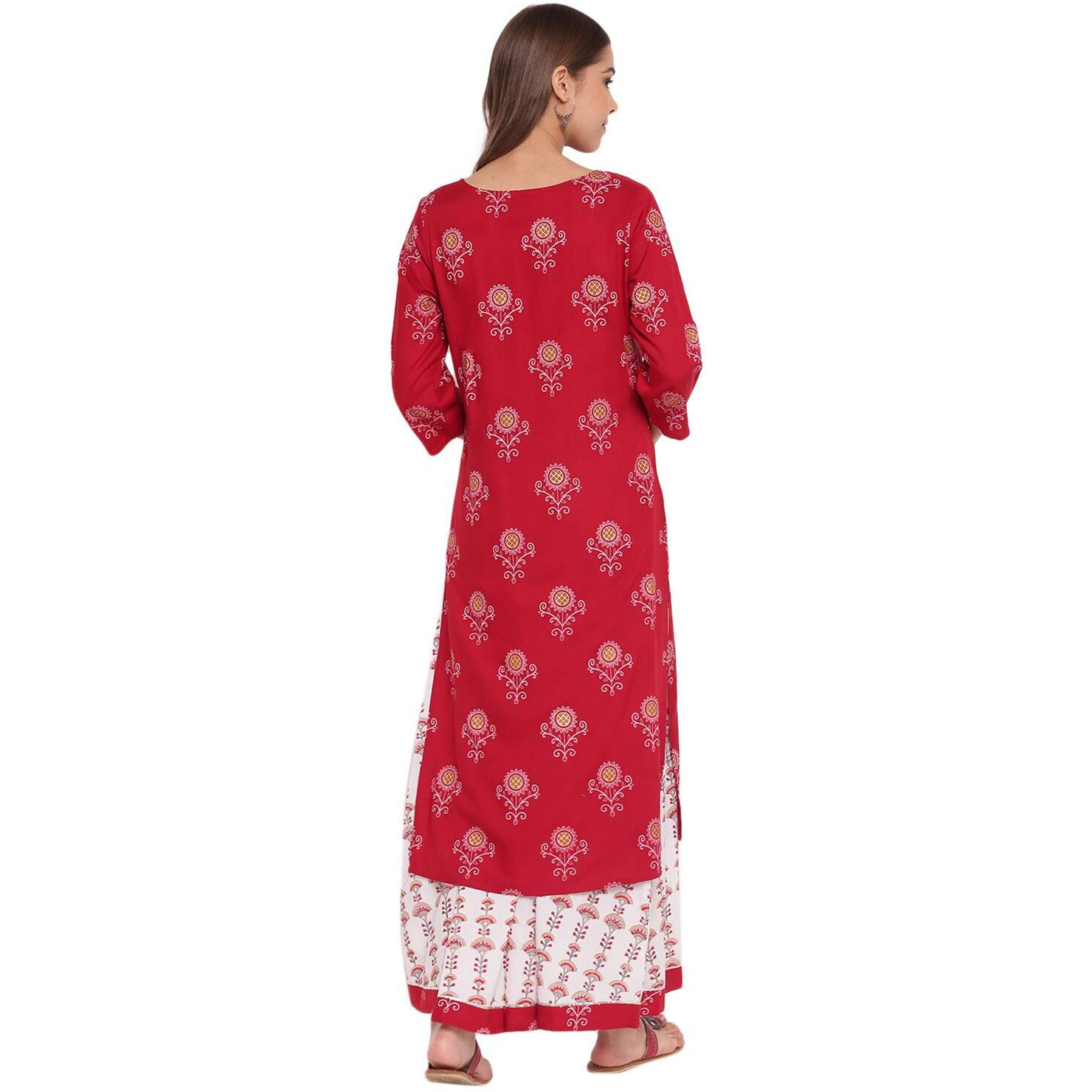 Stylum Women's Floral Print Rayon Straight Kurta Skirt Set (Silverskirtset44_Maroon, Xxl)