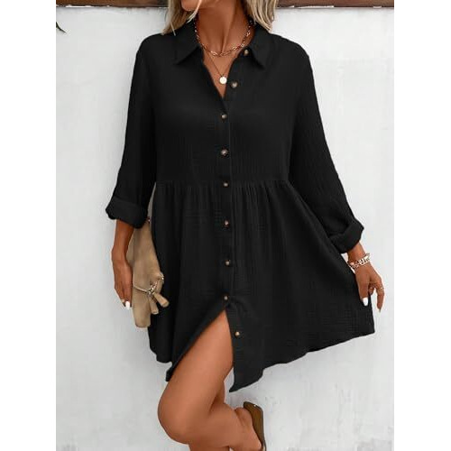 Tadkee Women's Polyester Classic Above The Knee Casual Dress (Fn-Pop-Dress-131-Black-M_Black