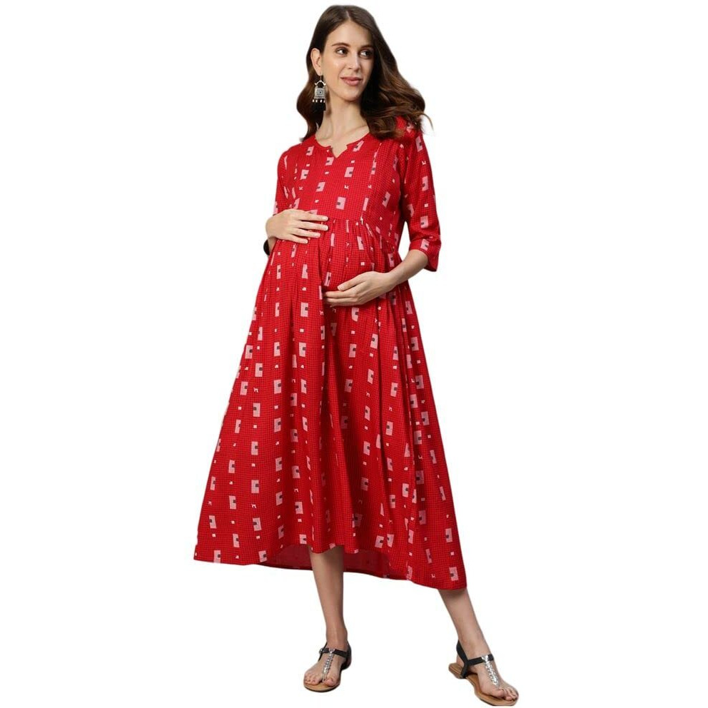 Anubhutee Women's Rayon Red Ethnic Motifs Printed A-Line Indo Western Dress