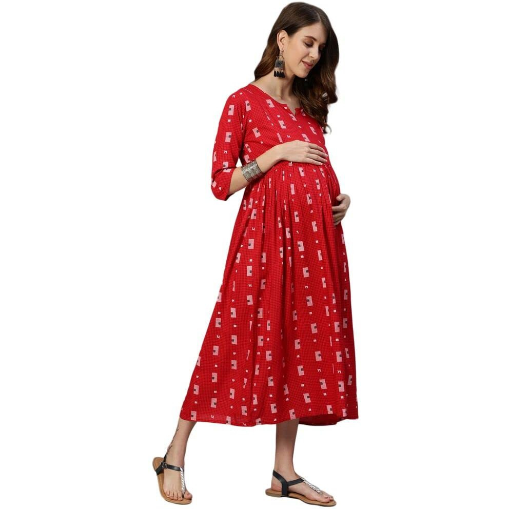Anubhutee Women's Rayon Red Ethnic Motifs Printed A-Line Indo Western Dress