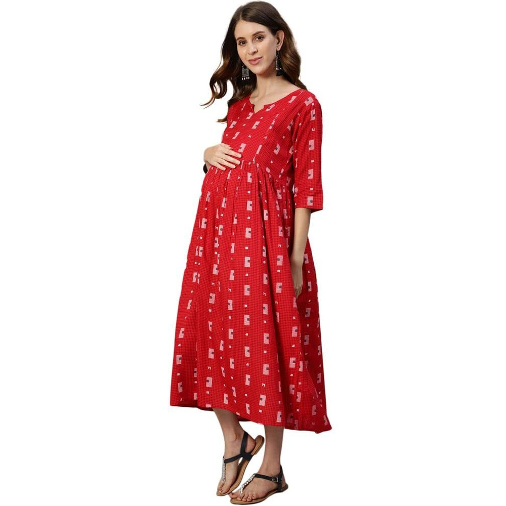 Anubhutee Women's Rayon Red Ethnic Motifs Printed A-Line Indo Western Dress