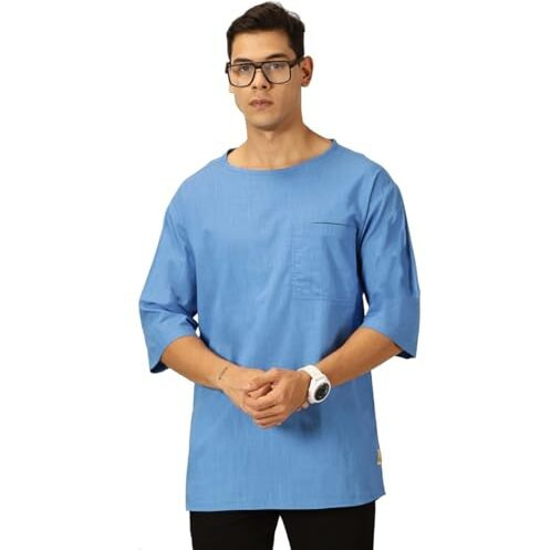 Thomas Scott Men's Linen Relaxed Shirt (Ts1525_Blue