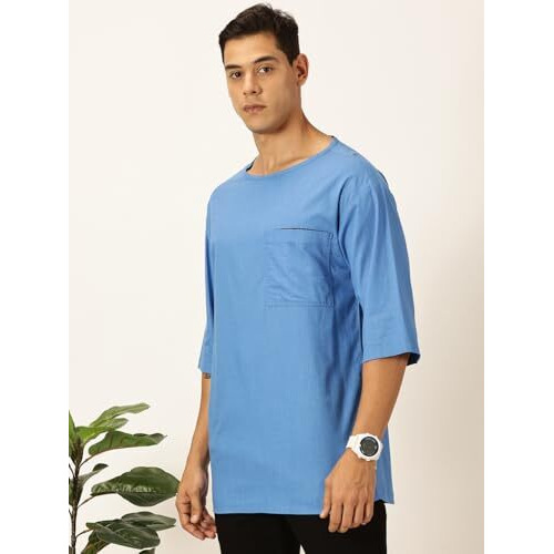 Thomas Scott Men's Linen Relaxed Shirt (Ts1525_Blue