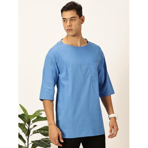 Thomas Scott Men's Linen Relaxed Shirt (Ts1525_Blue