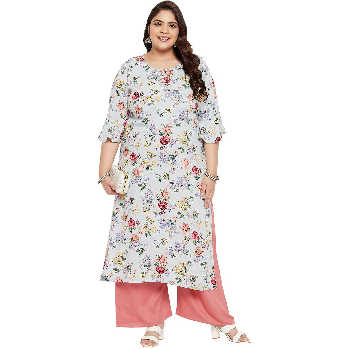 Tissu Plus Size Women's Multicolored Floral Printed Kurta With Palazzo (T-Plus-621_Multicolored_8Xl)