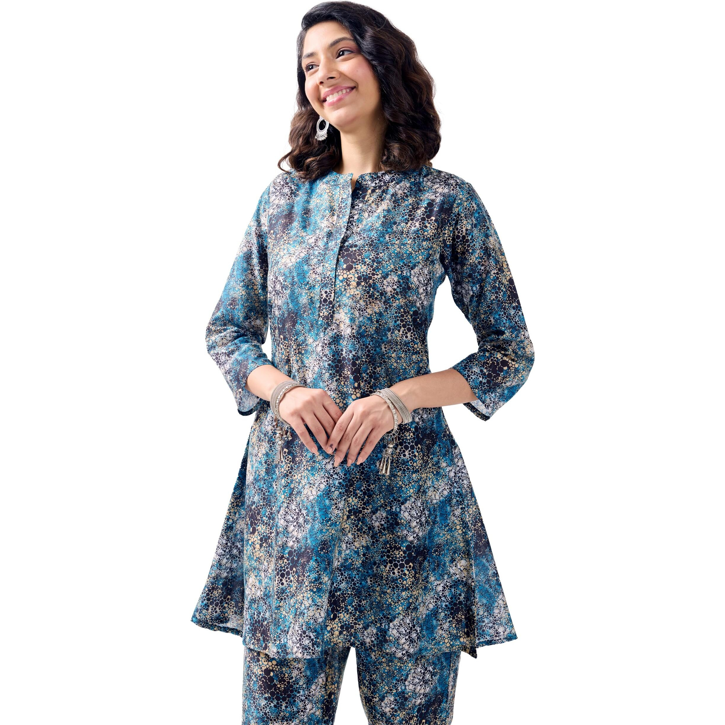 Toochki Women's Muslin Midi Co Ord Set Dress (Toochki281-Cd/M_Blue