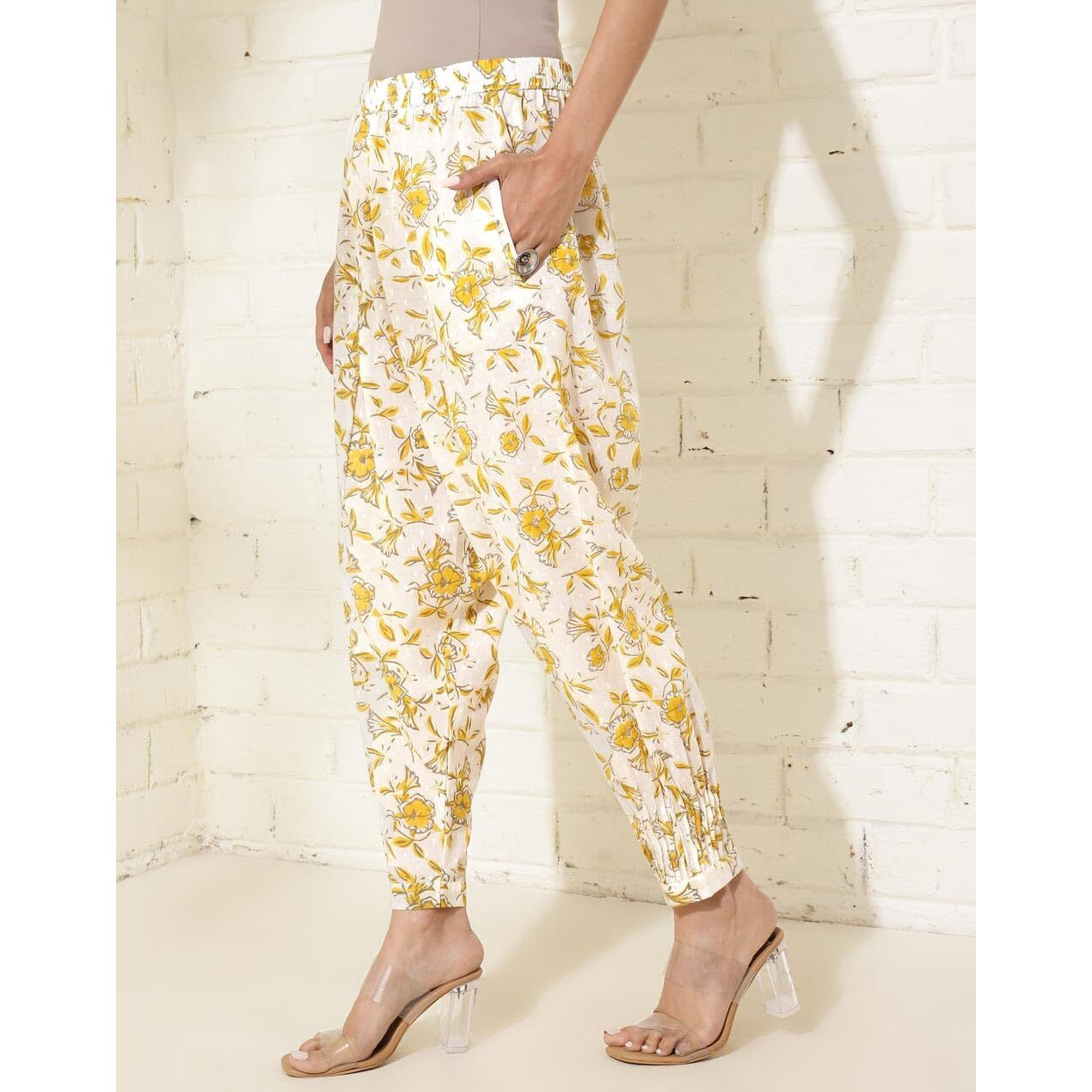 Fabindia White Cotton Hand Block Printed Salwar