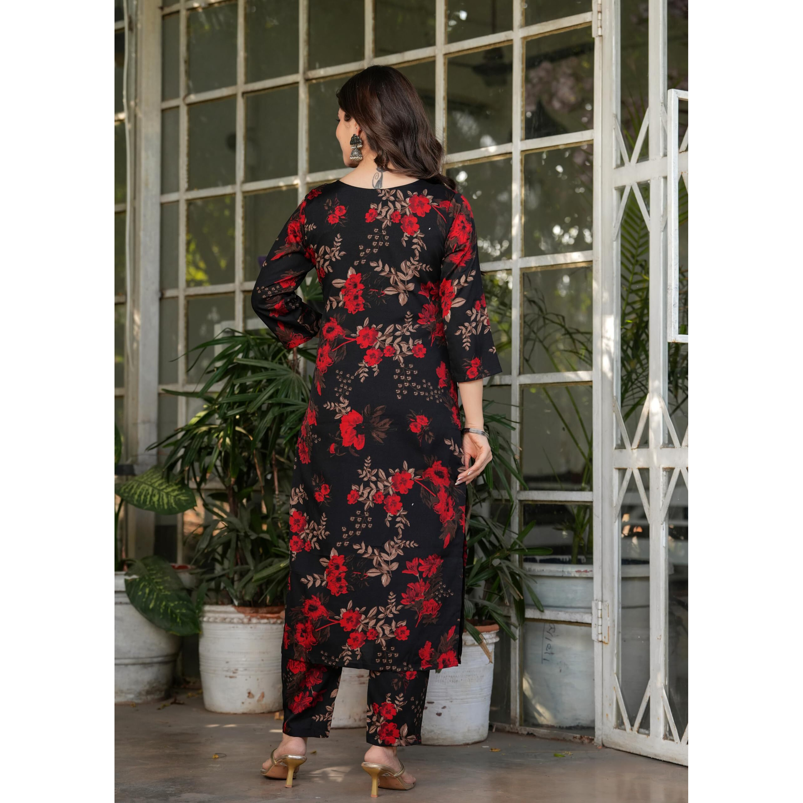 Fashion Basket Black Silk Printed Kurta Set For Women (In, Alpha, S, Regular, Black)