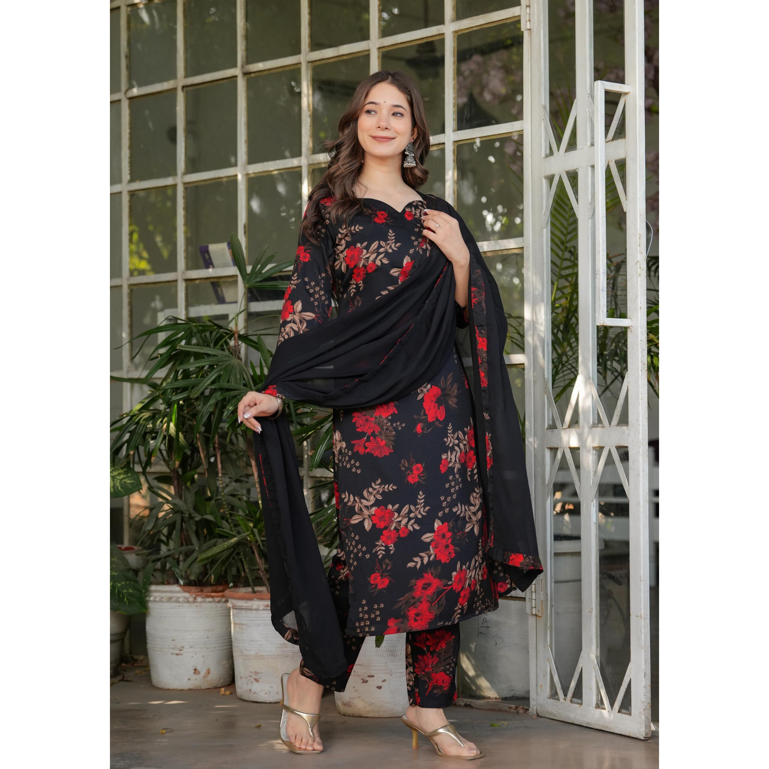 Fashion Basket Black Silk Printed Kurta Set For Women (In, Alpha, S, Regular, Black)