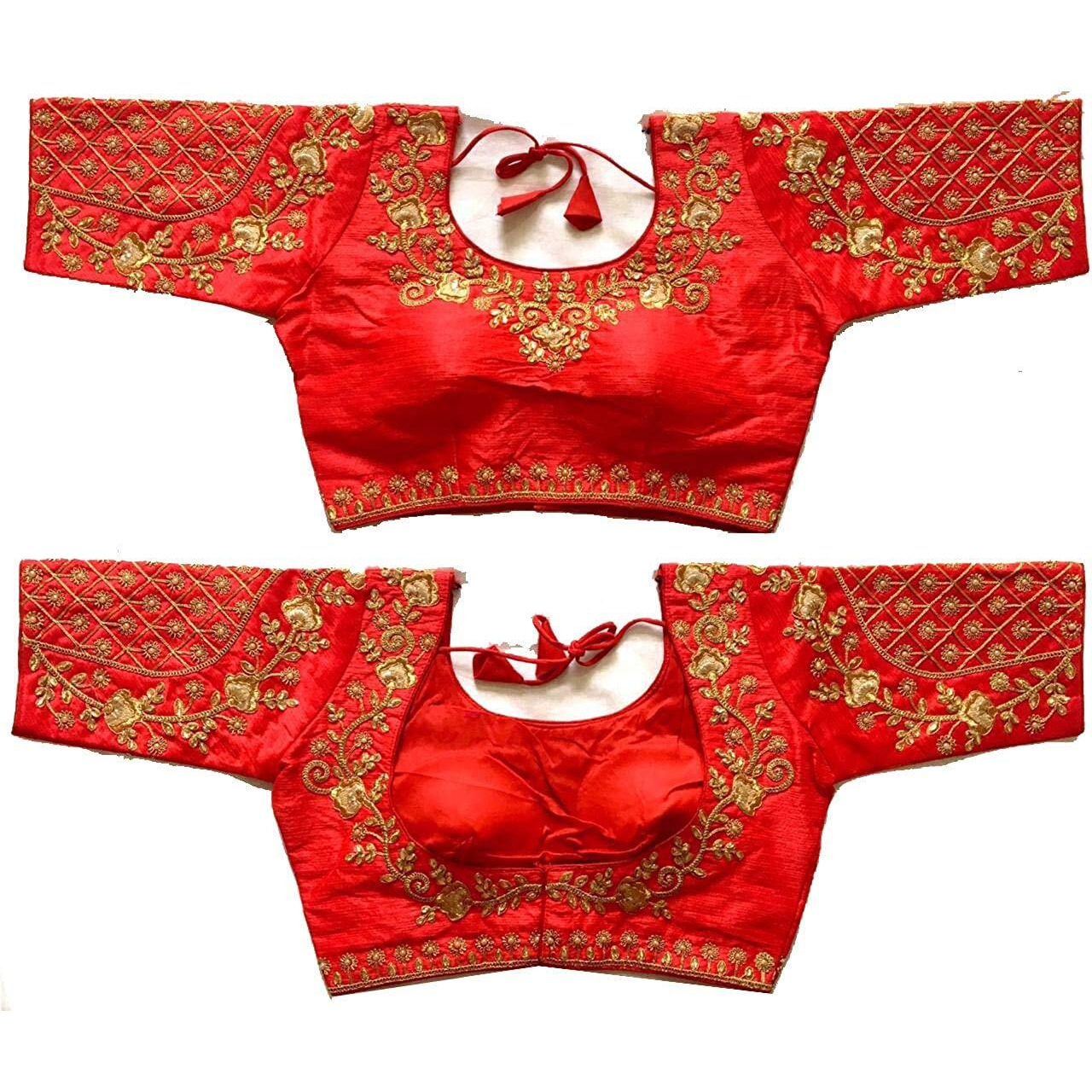 Vihu Fashion Women's Embroidery Handwork Thread Zari Stone Work Readymade Blouse (Floral Blouse Variation_Orange_38)