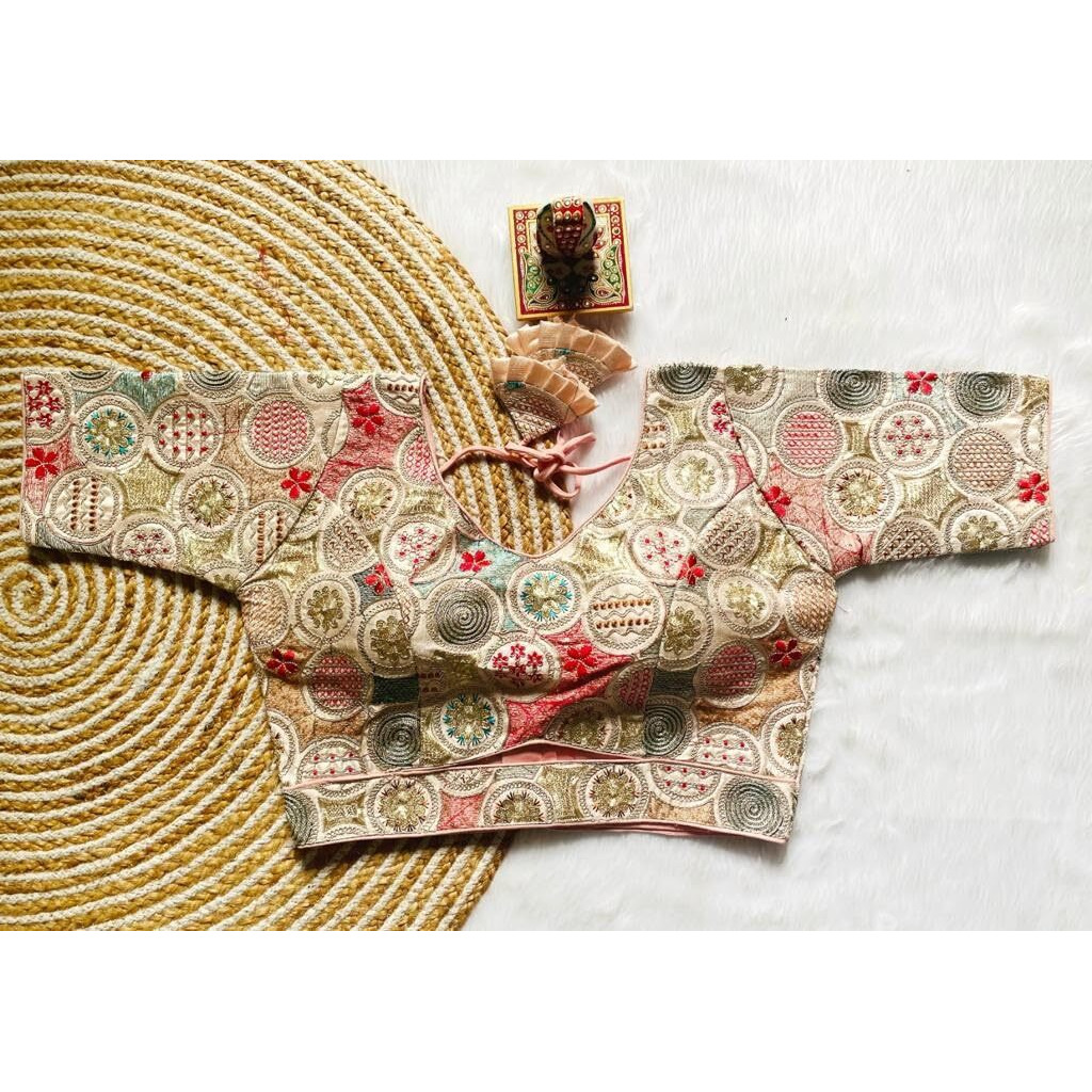 Vihu Fashion Women's Blouse Readymade Blouse Embroidery Multi Coding Gold Thread Blouses Handwork Baby Pink Color Readymade Saree Blouse For Women For Saree And Lehenga Choli (Vf2420 Baby Pink 38)