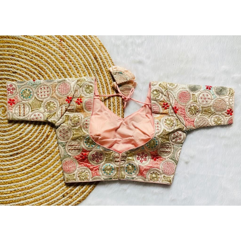 Vihu Fashion Women's Blouse Readymade Blouse Embroidery Multi Coding Gold Thread Blouses Handwork Baby Pink Color Readymade Saree Blouse For Women For Saree And Lehenga Choli (Vf2420 Baby Pink 38)