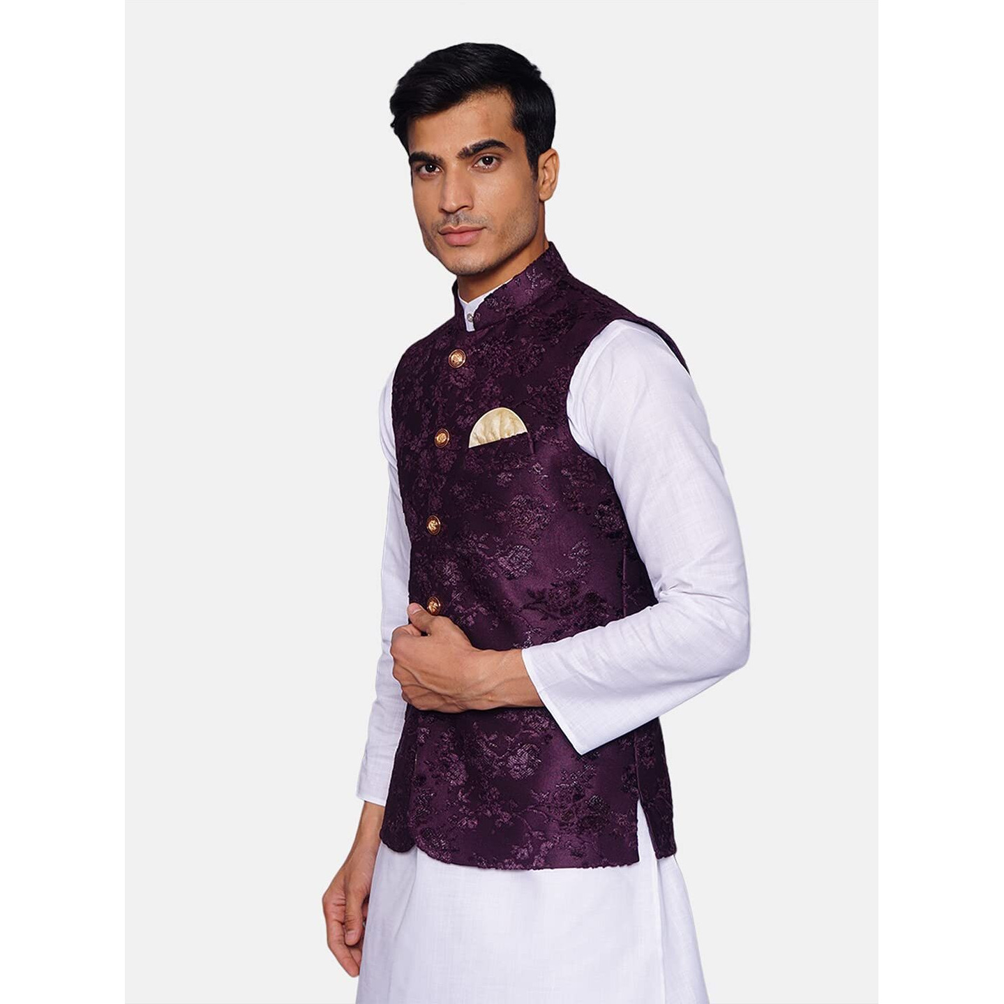Wintage Men's Embroidered Velvet Party/Festive Indian Jodhpuri Grandad Nehru Modi Jacket Waistcoat  Purple,Xx-Large