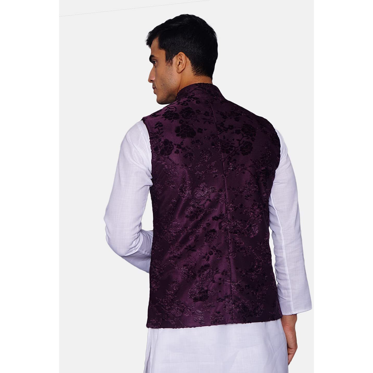 Wintage Men's Embroidered Velvet Party/Festive Indian Jodhpuri Grandad Nehru Modi Jacket Waistcoat  Purple,Xx-Large