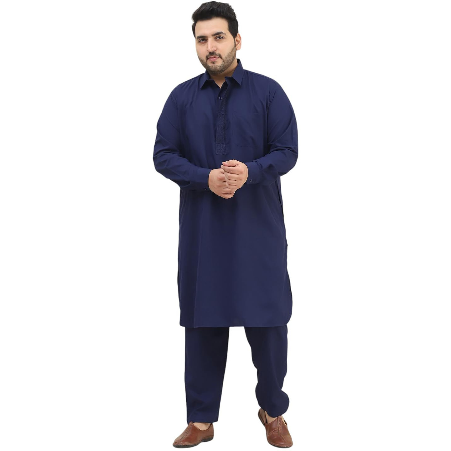Sojanya Plus (Since 1958), Men's Cotton Navy Blue Pathani Kurta Salwar Set