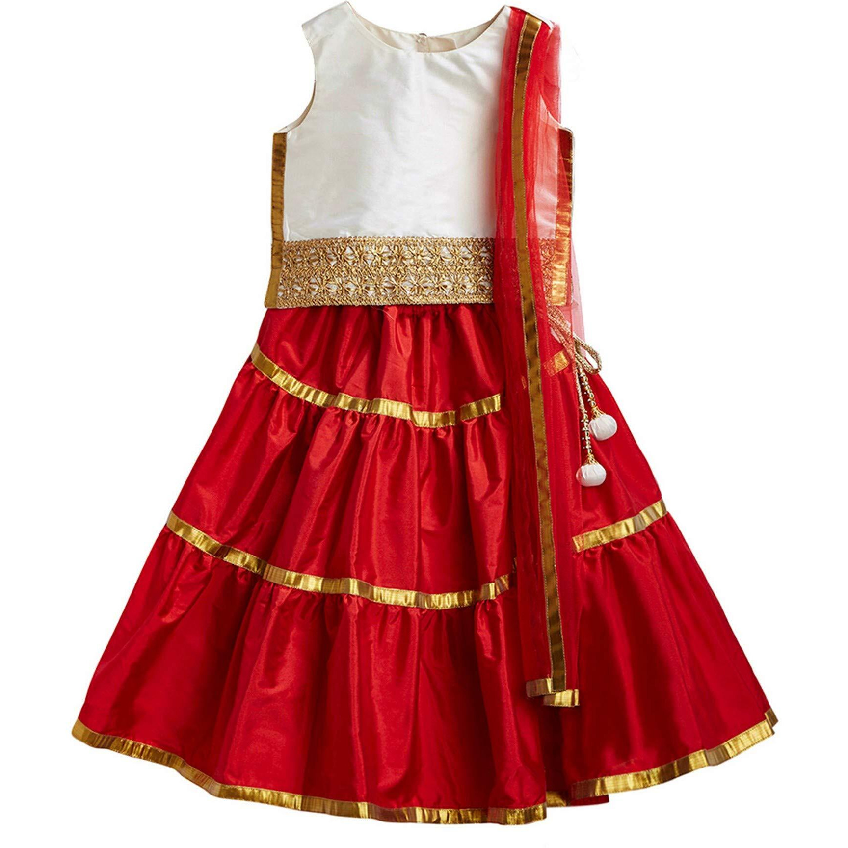 A.T.U.N Girl Synthetic Readymade Lehenga Choli(Glhg Got Ivr_Ivory-Red_9-10 Years_Ivory-Red_9 Years-10 Years)