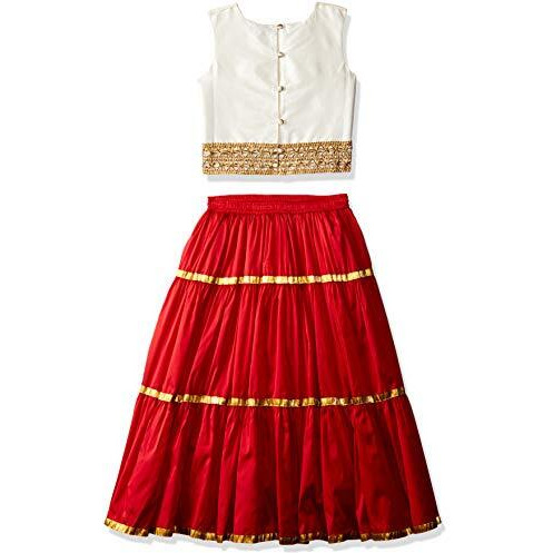 A.T.U.N Girl Synthetic Readymade Lehenga Choli(Glhg Got Ivr_Ivory-Red_9-10 Years_Ivory-Red_9 Years-10 Years)
