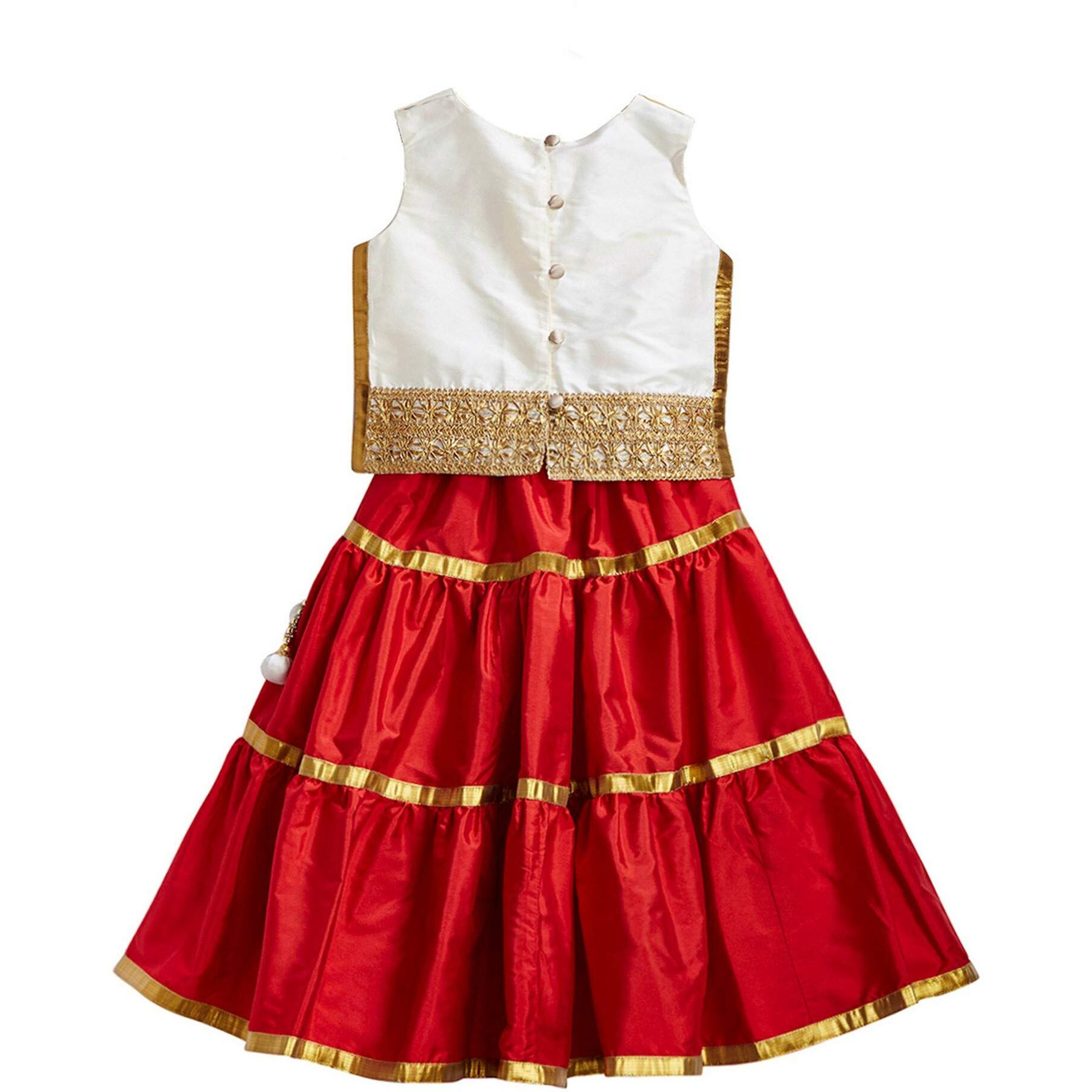 A.T.U.N Girl Synthetic Readymade Lehenga Choli(Glhg Got Ivr_Ivory-Red_9-10 Years_Ivory-Red_9 Years-10 Years)