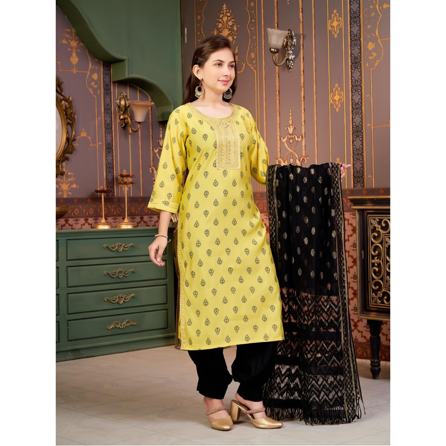 Aarika Girls Ethnic Wear Sea Green Colour Foil Print Embroidery Silk Kurti-8-15 Years (Kurti-Sd-5964)