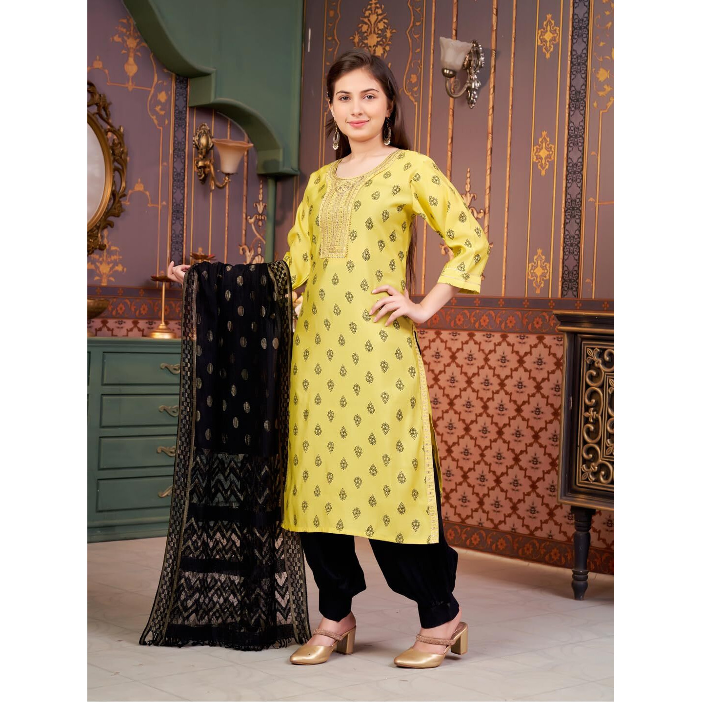 Aarika Girls Ethnic Wear Sea Green Colour Foil Print Embroidery Silk Kurti-8-15 Years (Kurti-Sd-5964)