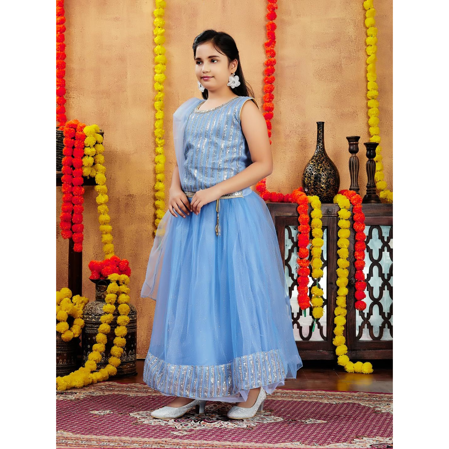 Aarika Girls Ethnic Wear Blue Colour Sequin Embroidery Net Lehenga Choli Set (10-15 Years)