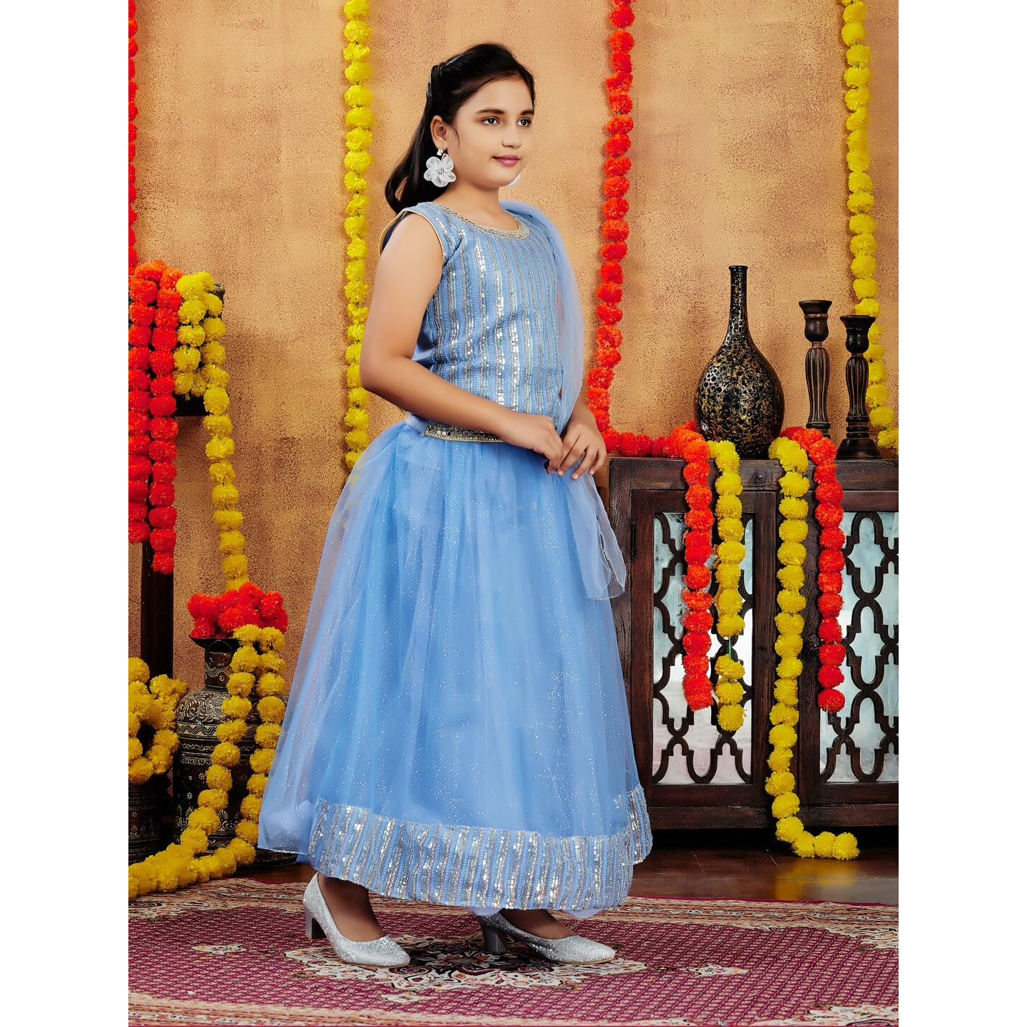 Aarika Girls Ethnic Wear Blue Colour Sequin Embroidery Net Lehenga Choli Set (10-15 Years)