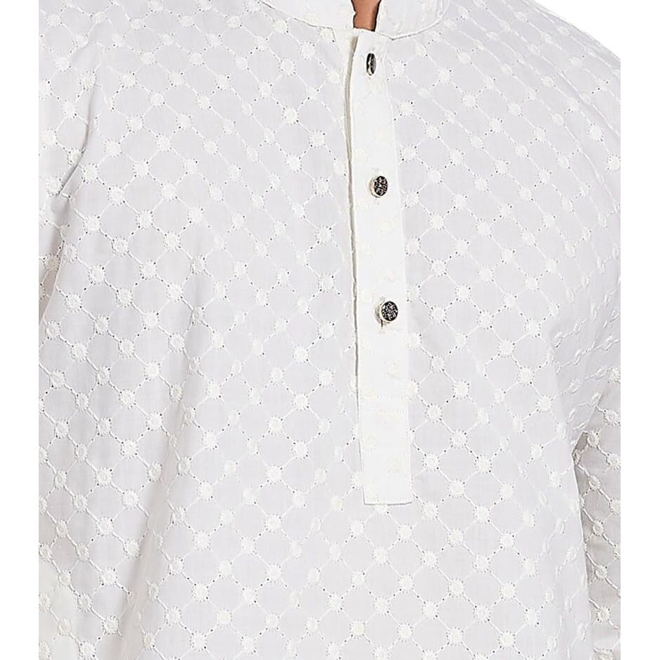 Divisive Men's Thread Embroidered Cotton Only Slim Fit Kurta (Dkrt1071_4Xl_Off White)