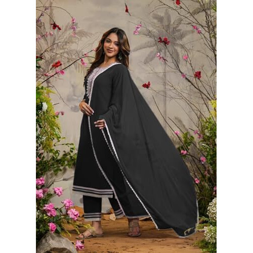 Fabnex Kurta Set For Women | Women Embroidered Kurta Set | Women Kurta Sets Kurtis | Women Kurta Pant Set (K-97-98) (Black, M)