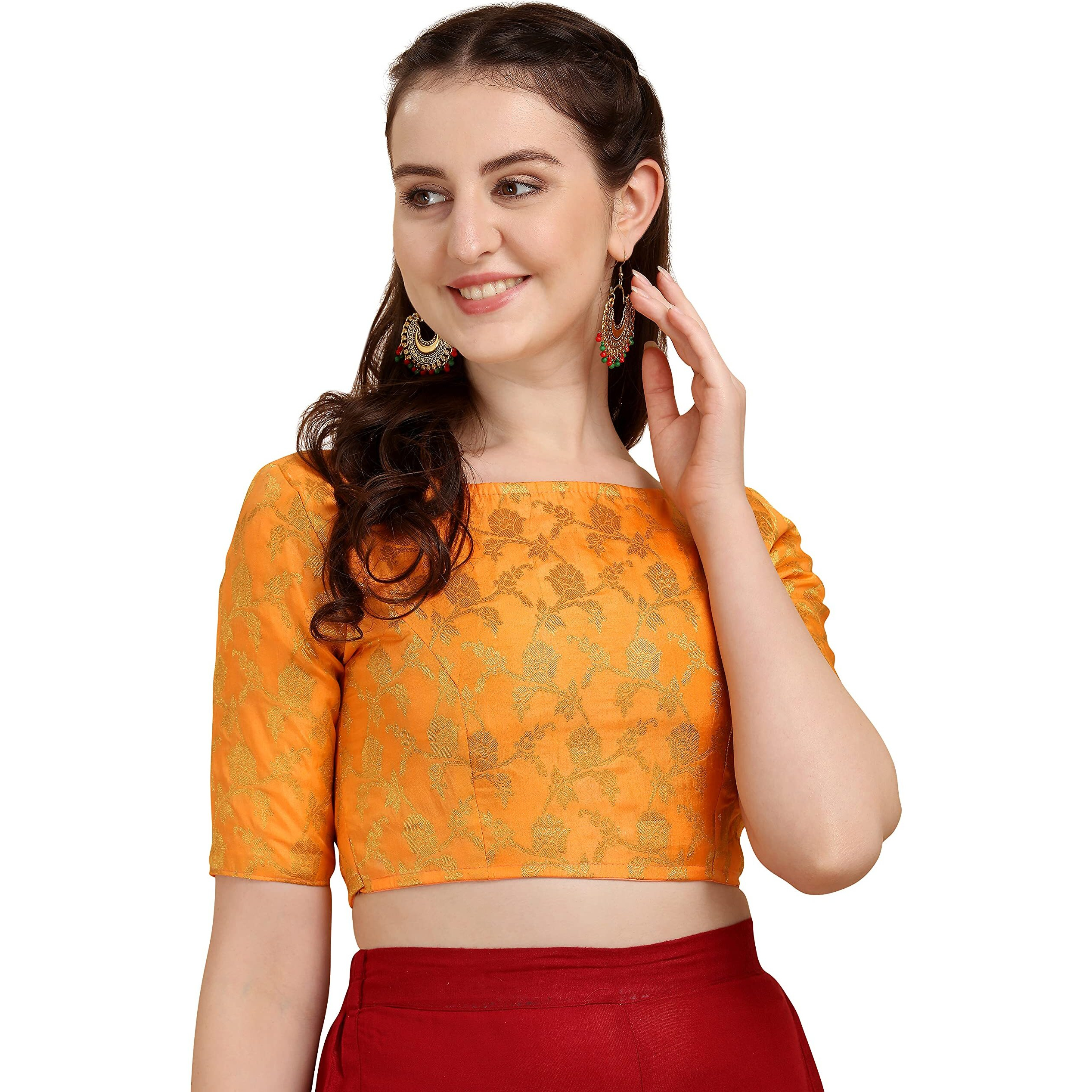 Oomph Jacquard Orange Readymade Blouse For Women - Rbbl120L
