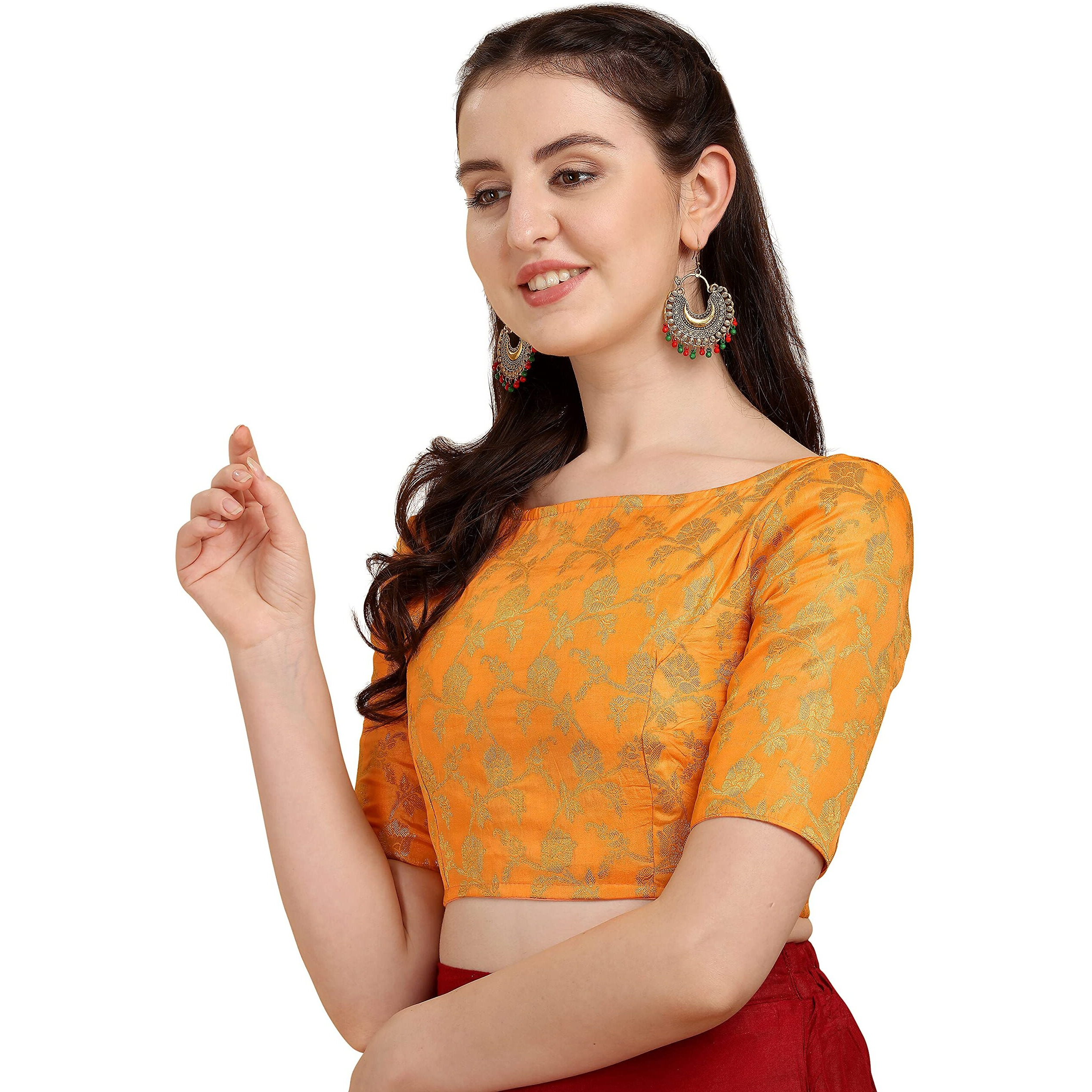 Oomph Jacquard Orange Readymade Blouse For Women - Rbbl120L