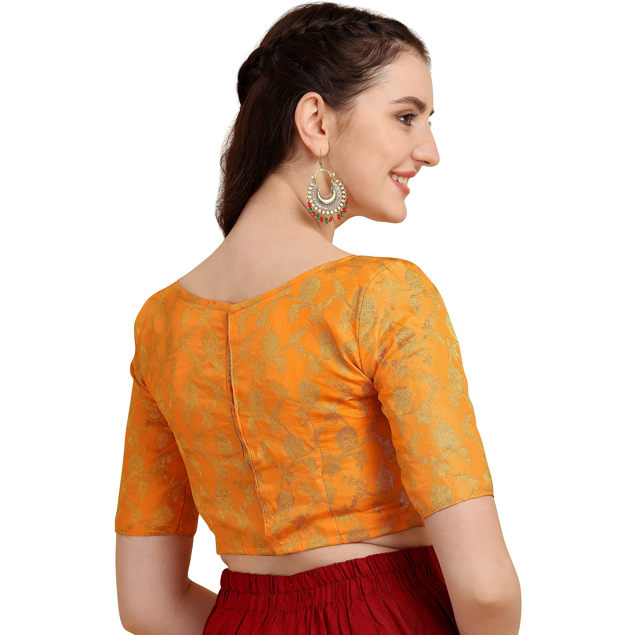 Oomph Jacquard Orange Readymade Blouse For Women - Rbbl120L