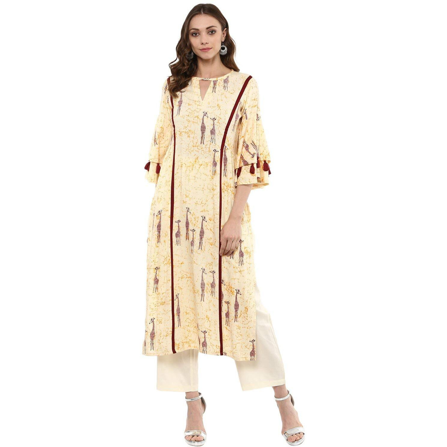 Idalia Womens Lemon Yellow Straight Rayon Kurta