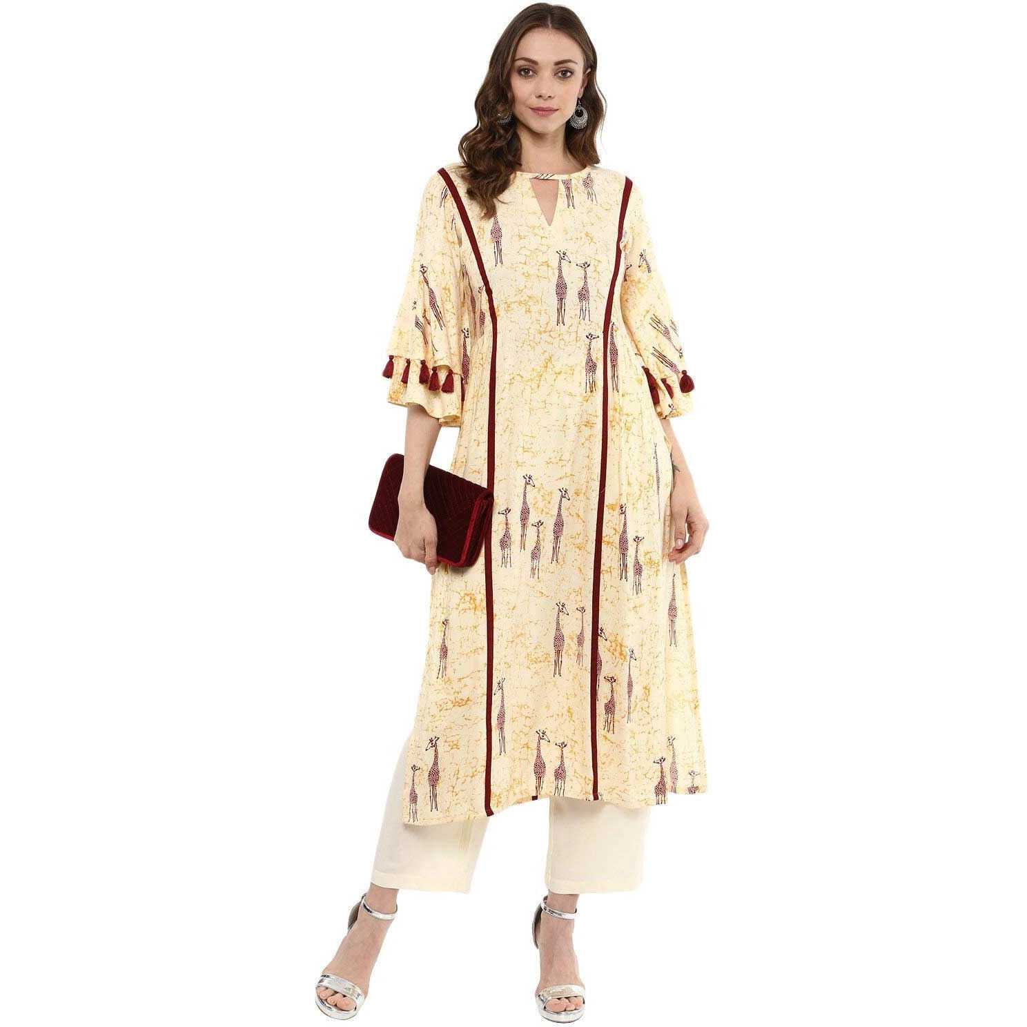 Idalia Womens Lemon Yellow Straight Rayon Kurta