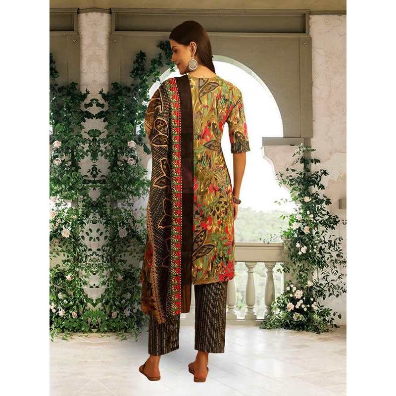 Pinkmint Kurta Set For Women Ll Cotton Flower Printed Straight Kurta & Pant With Fancy Duppata Ll Wedding Ll Formal Ll Party (Pack Of 1)