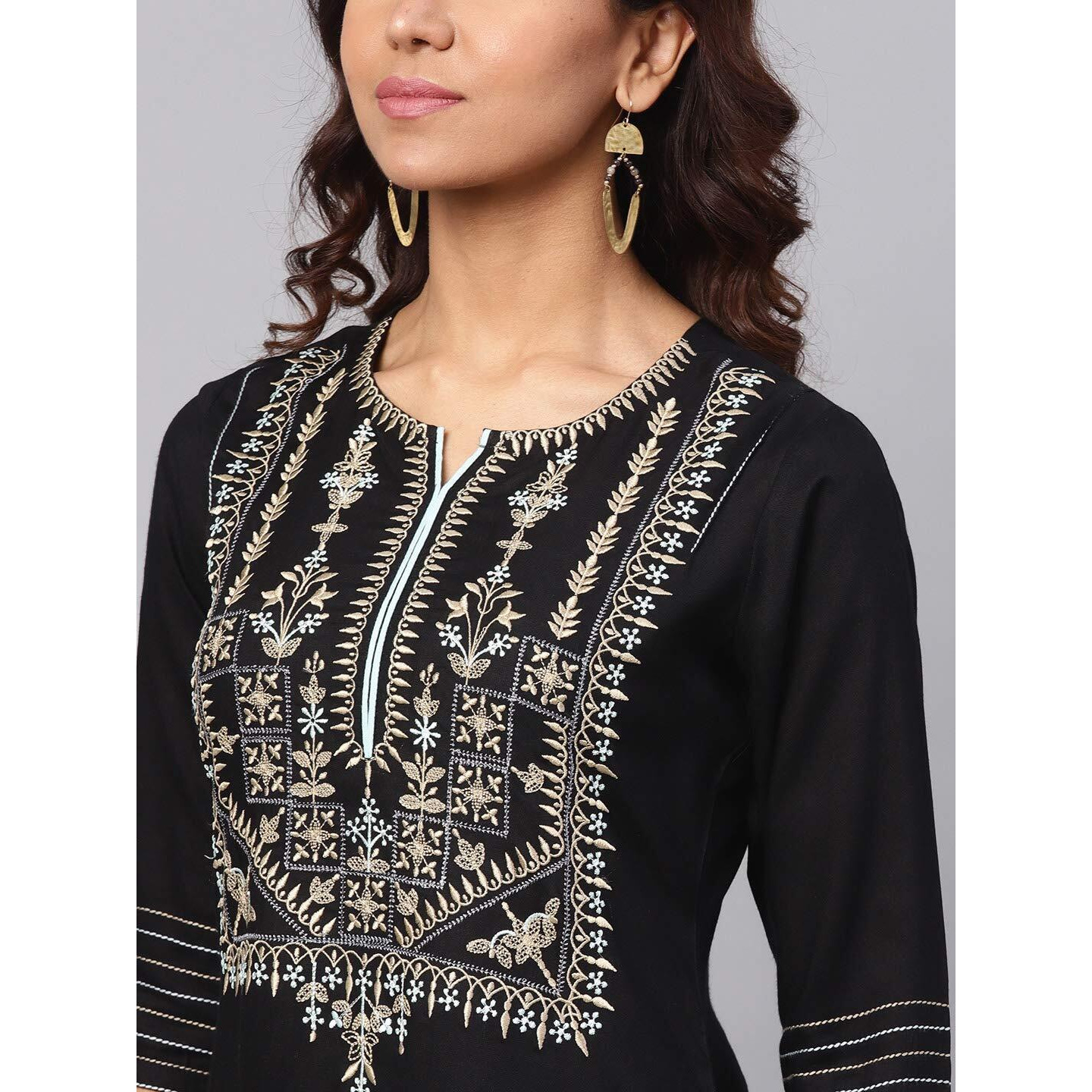 Idalia Embroidered Black Kurta With Palazzo Pants