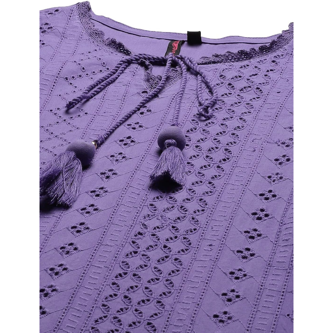 Ishin Women's Pure Cotton Embroidered A-Line Kurta Suit Set With Dupatta & Pants Kpldmvel-19061_Xl_Purple