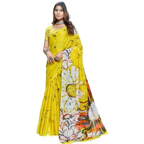 Shiv Textiles Cotton Printed Saree For Women.(Smc-St-316-Yellow)