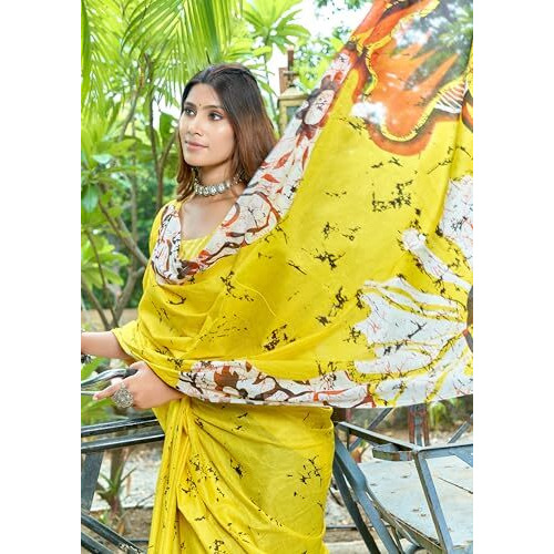 Shiv Textiles Cotton Printed Saree For Women.(Smc-St-316-Yellow)