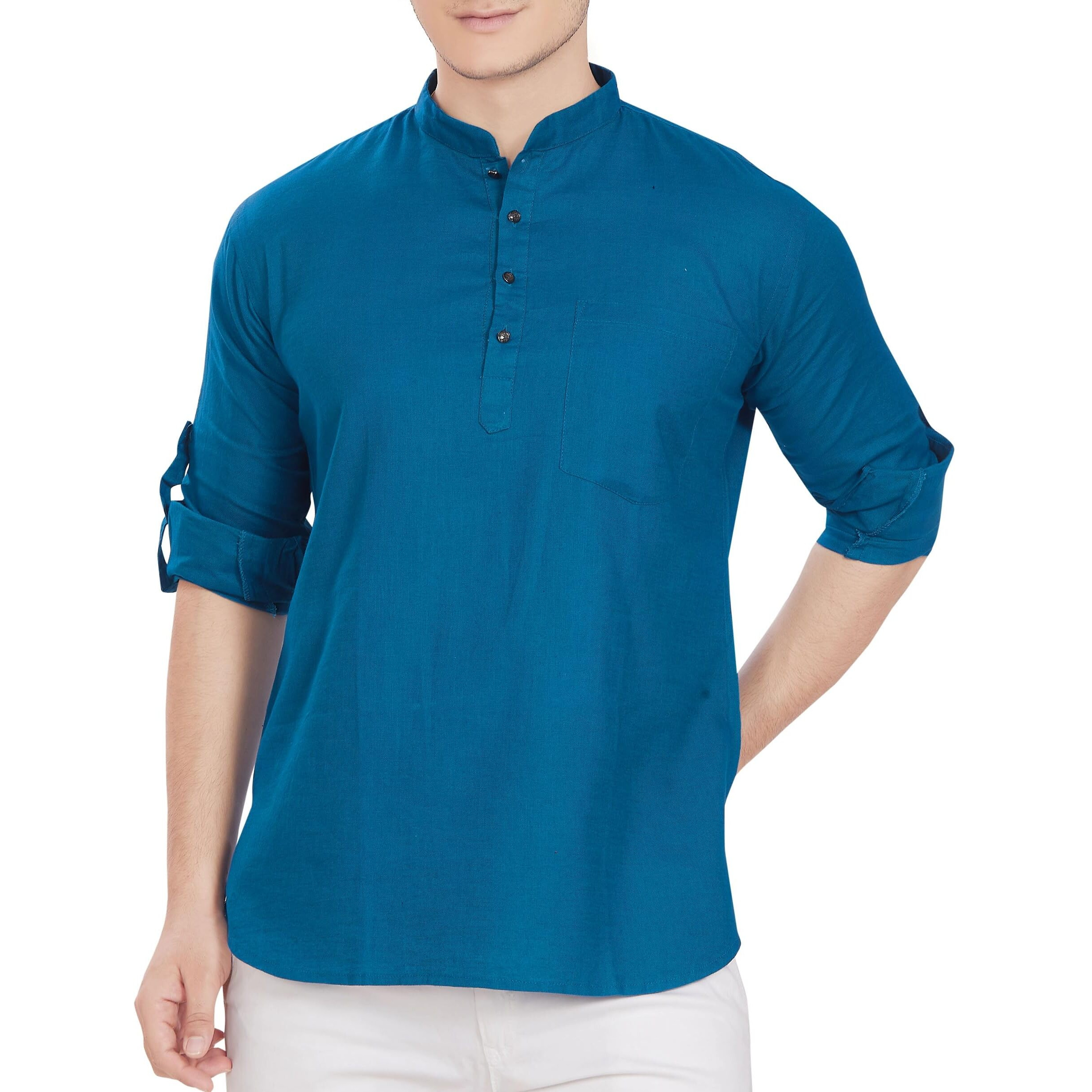 Divisive Men's Pure Cotton Relaxed Fit Short Kurta (Dkrt262_L_P Blue)