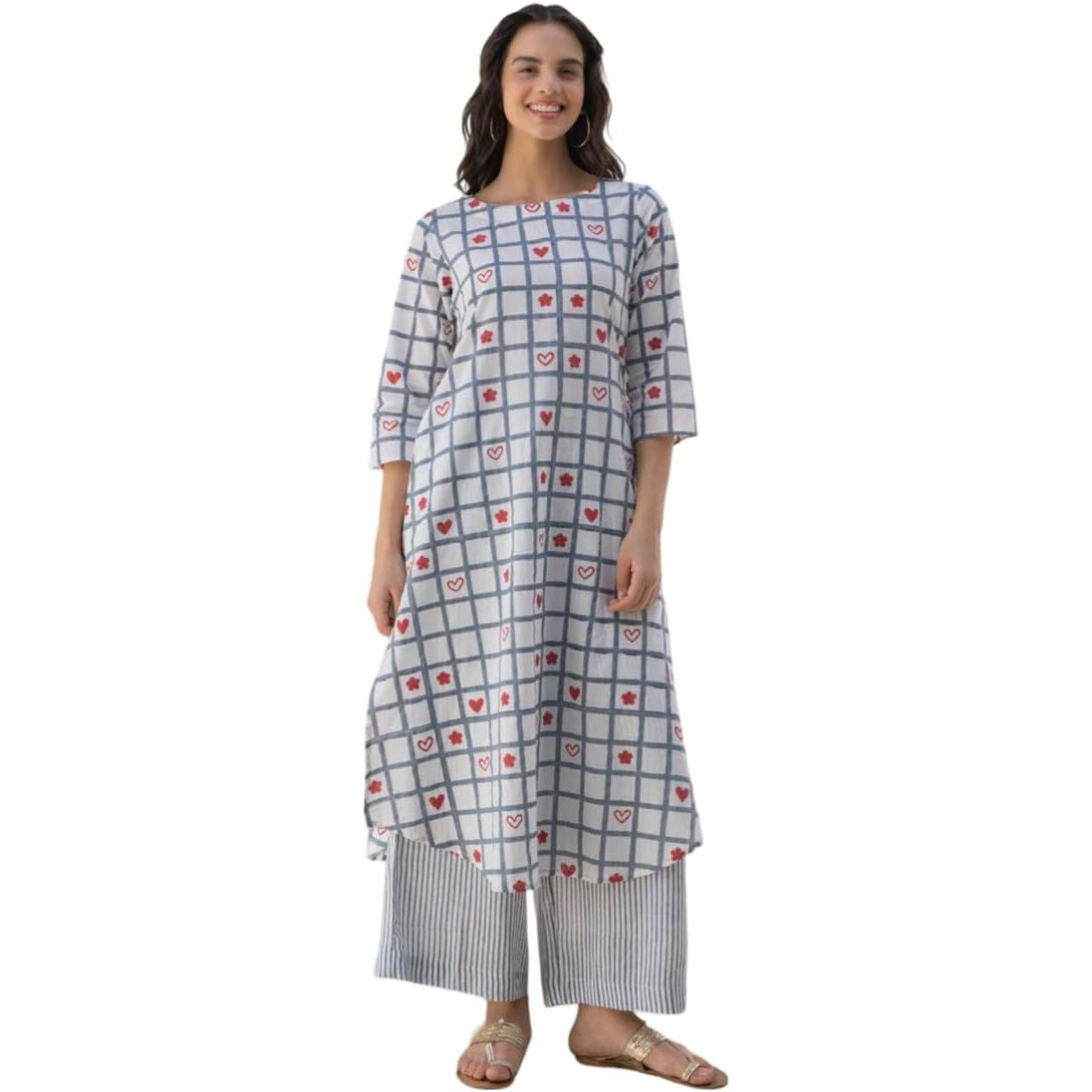 Fabnex Cotton Blend Regular Women Kurta Set (F-61-Grey-M_Grey