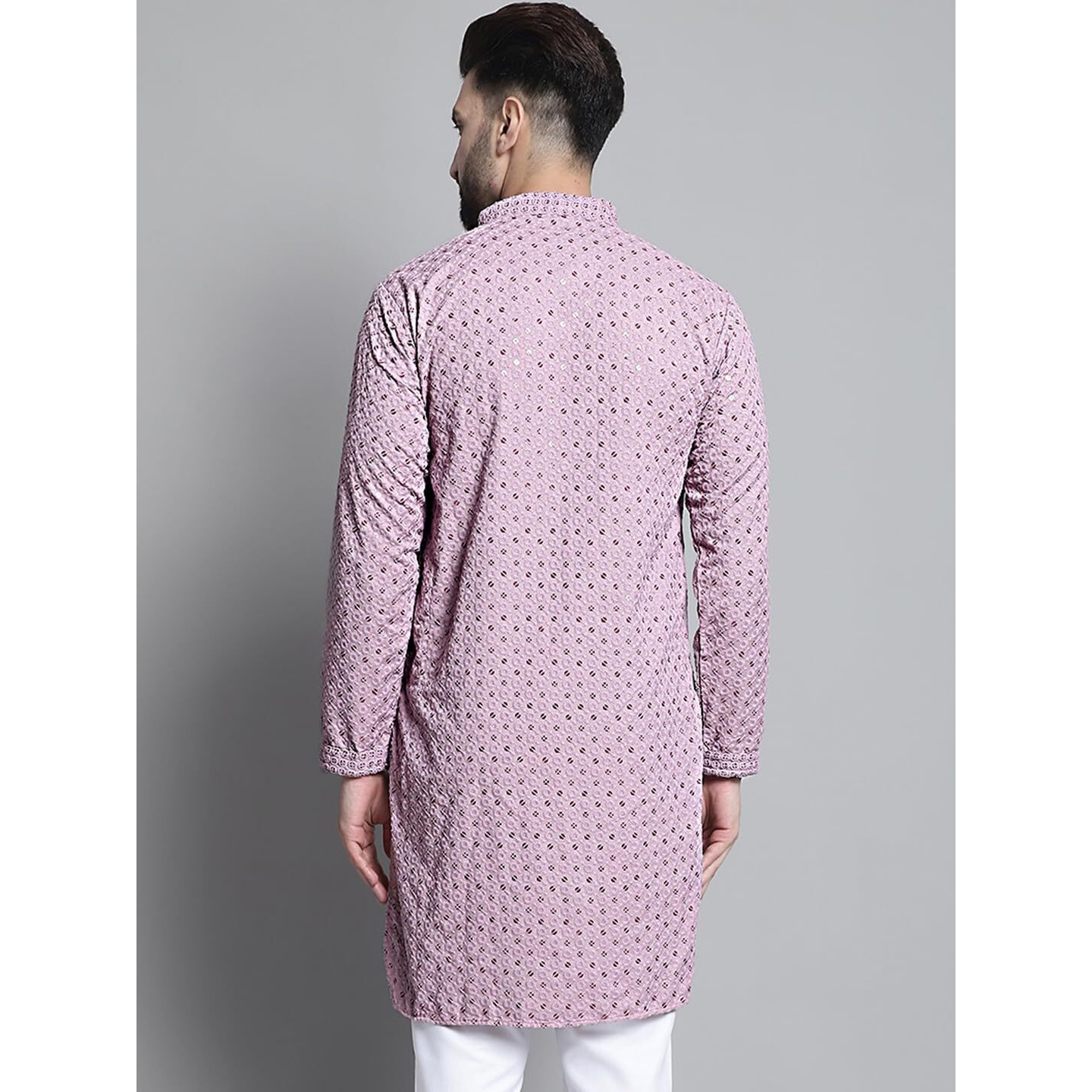 Jompers Men's Chikankari Embroidered And Sequence Kurtas (Light-Purple, S)
