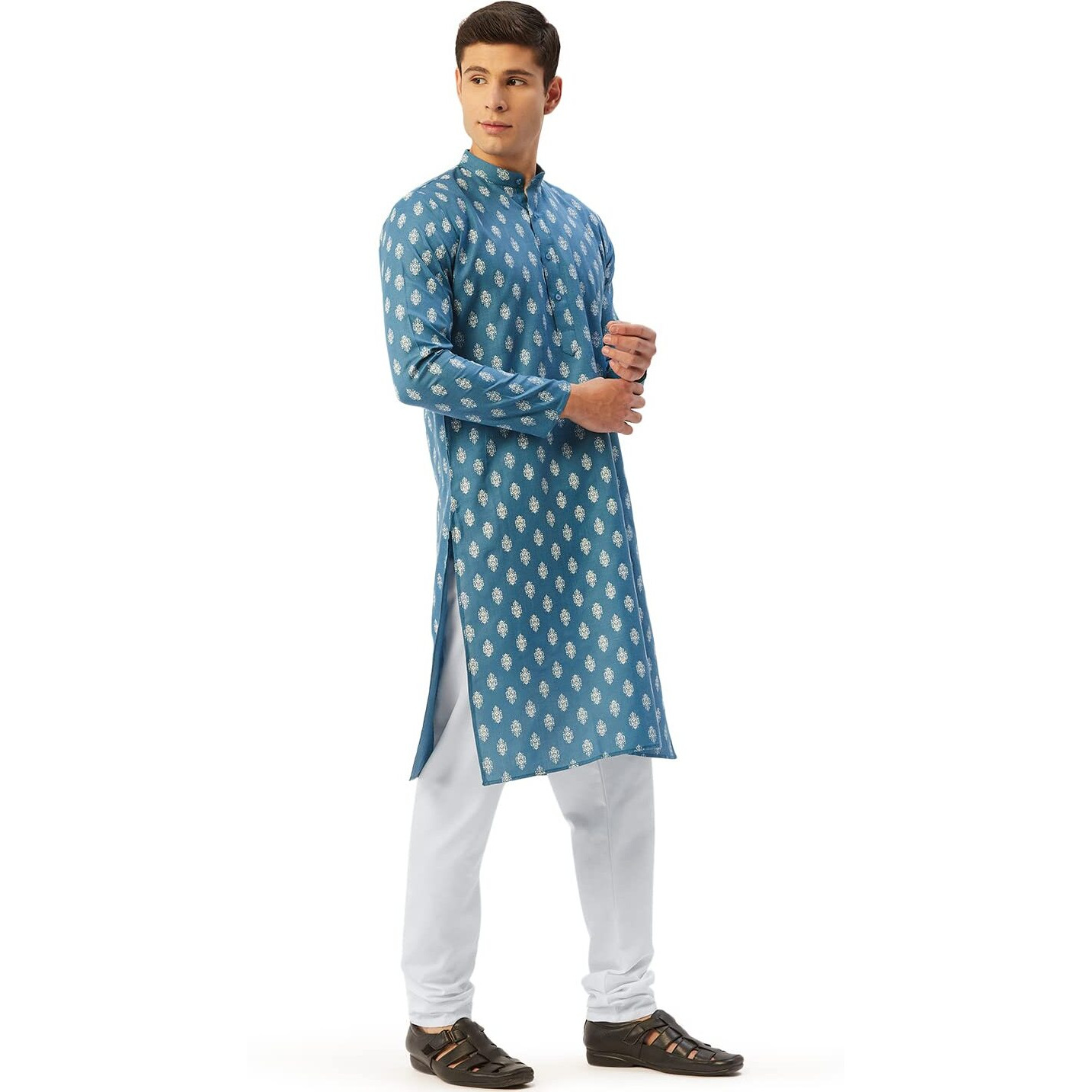 Jompers Men's Cotton Floral Printed Kurta Pyjama Set. (Teal, Xl)