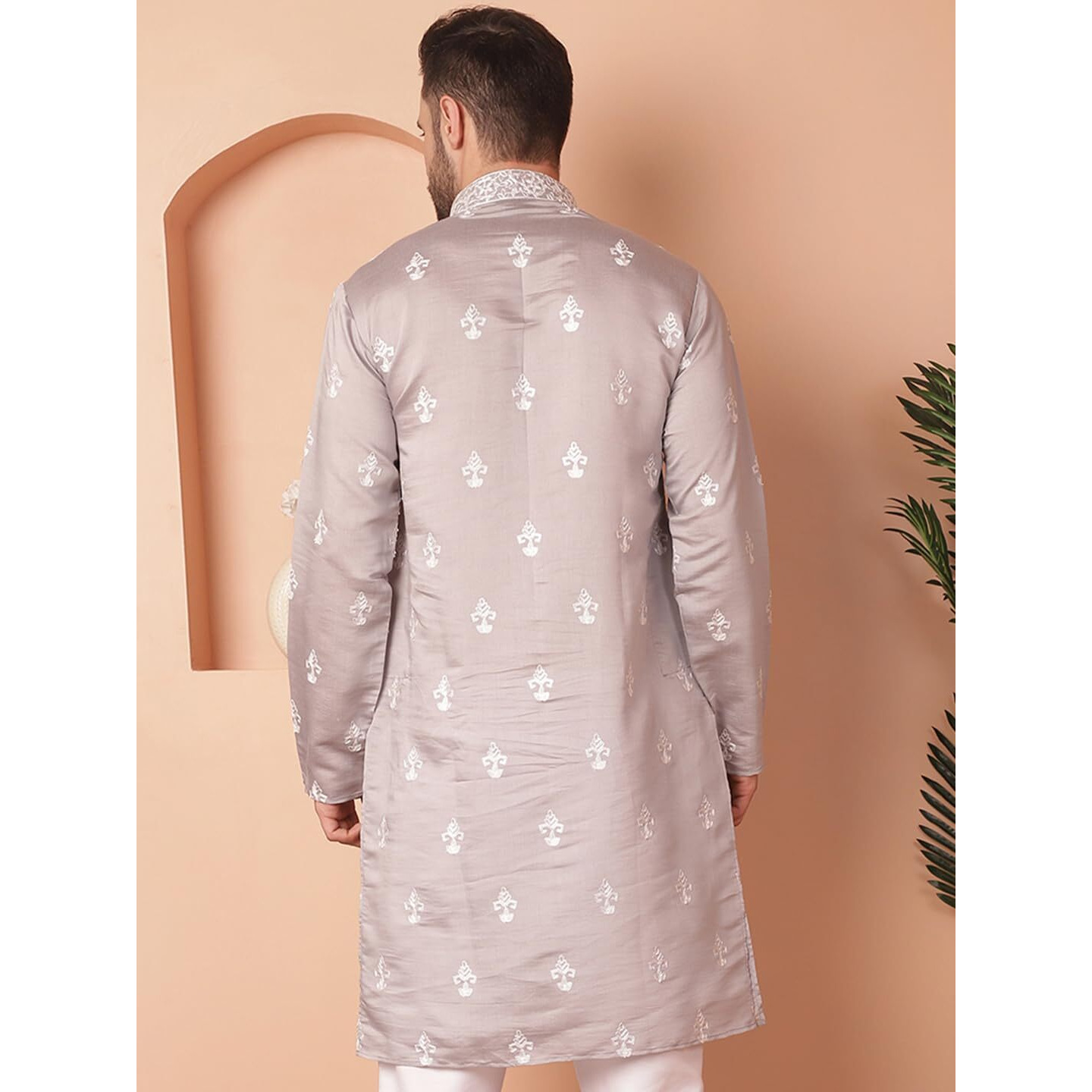 Jompers Men Grey Chikankari Embroidered Kurtas (Grey, Xxl)